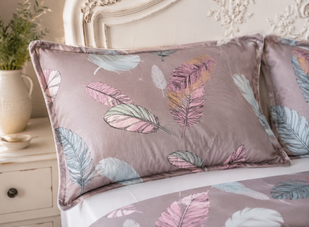 Satin Feathers 4-Piece Cotton Satin Bedding Set – Beige